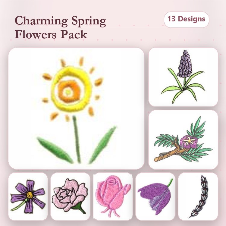 Floral Embroidery Designs Bundle – Sunflower, Rose, Violet, Daisy & More (13 Designs)