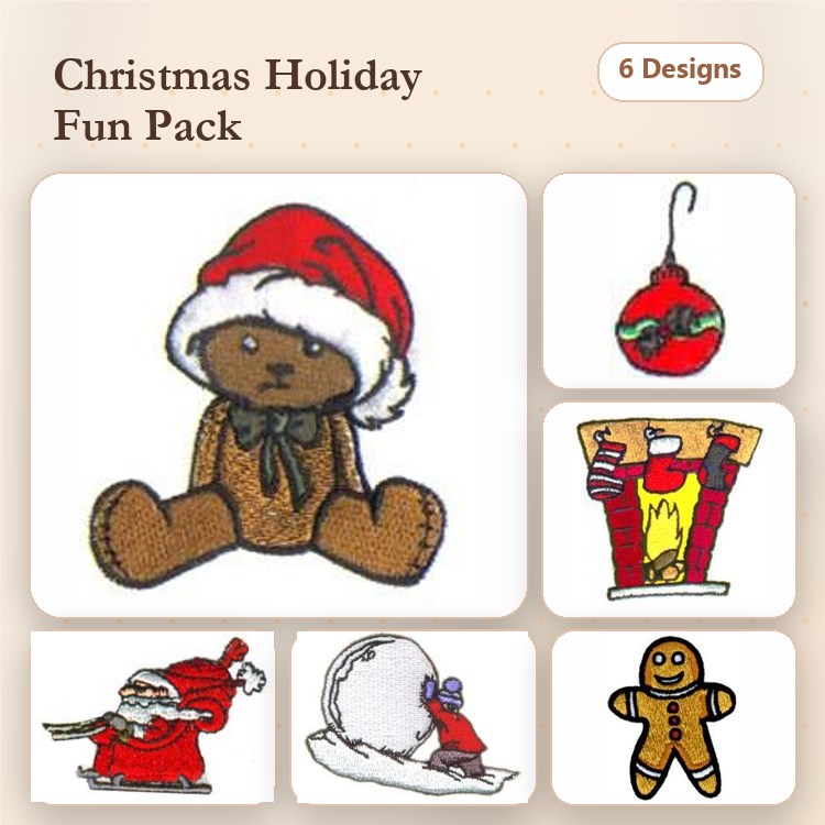 Christmas Characters Embroidery Designs Bundle – Teddy Bear, Santa Claus, Gingerbread Man & More (6 Designs)