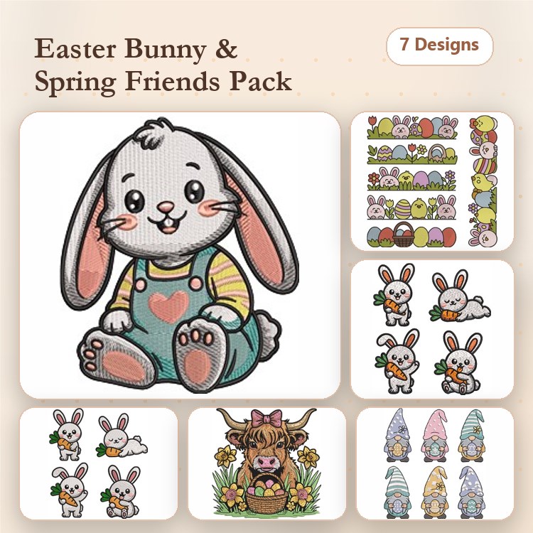 Easter Bunny & Spring Friends Embroidery Bundle – Festive Designs (7 Designs)