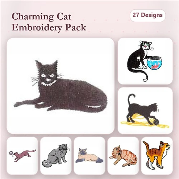 Cat Embroidery Bundle – Care For Your Pet & Feline Friends (27 Designs)
