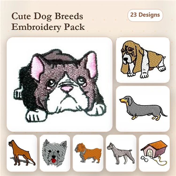 Dog Breed Embroidery Bundle – French Bulldog, Beagle & More (6 Designs)