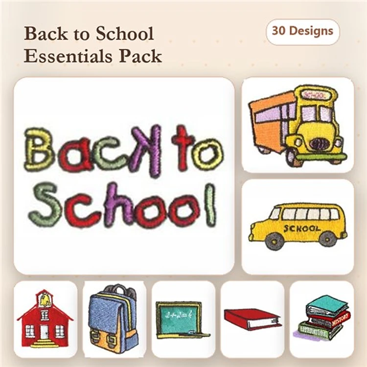 Back to School Embroidery Designs Bundle – School Bus, School House, Backpack & More (30 Designs)