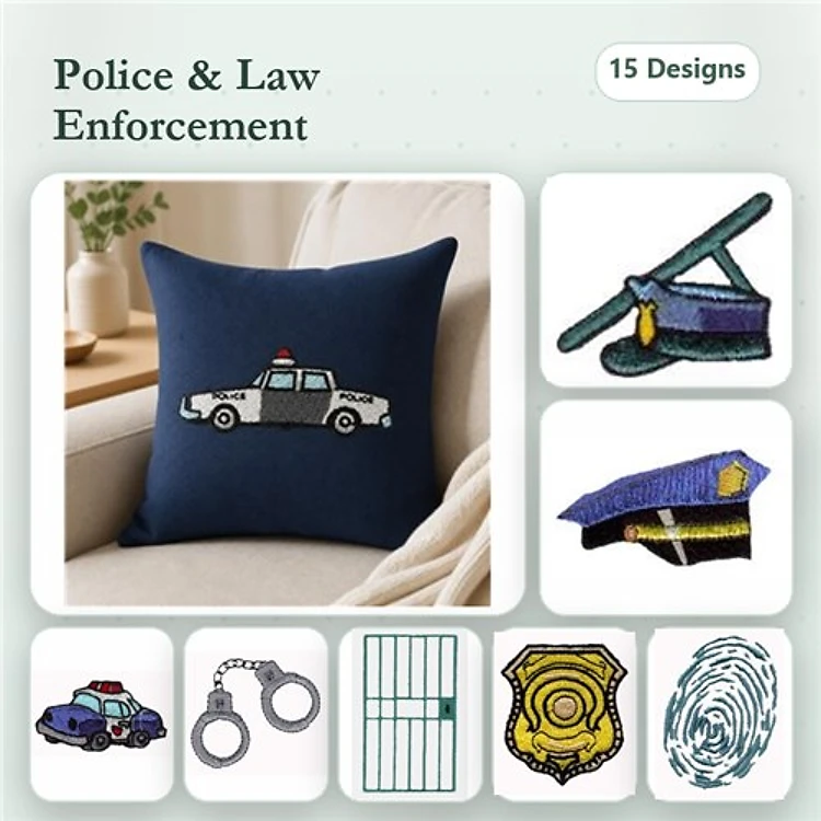 Police & Law Enforcement Embroidery Designs Bundle – Police Car, Handcuffs, Badge & More (15 Designs)