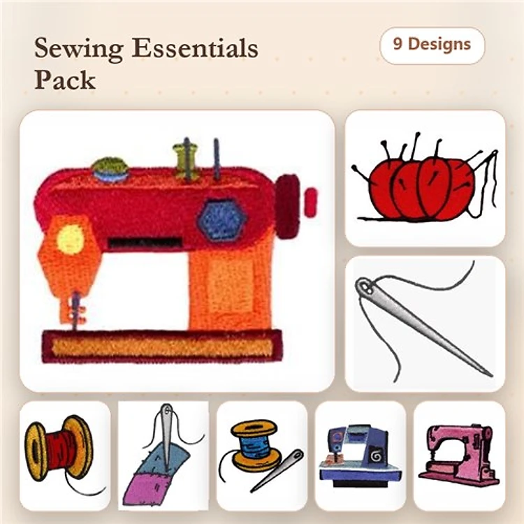 Sewing Tools and Accessories Embroidery Designs Bundle – Sewing Machine, Needle and Thread, Spool of Thread & More (9 Designs)