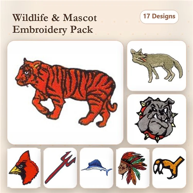 Wolf, Tiger & Bear Embroidery Bundle – Animal Designs (17 Designs)