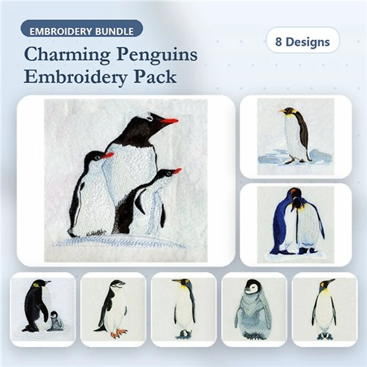 Charming Penguins Embroidery Bundle – Emperor, Gentoo, Adelie & More (8 Designs)