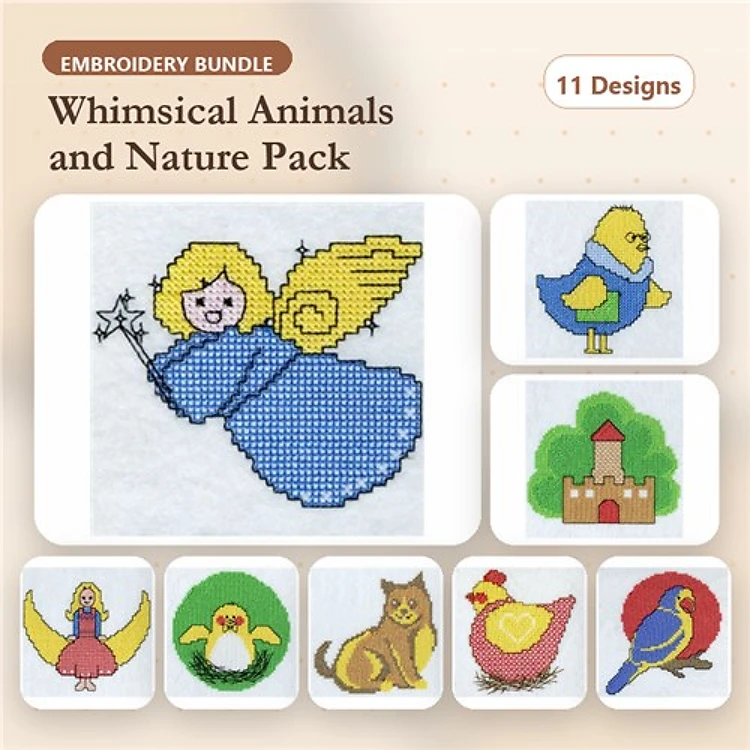 Angel & Whimsical Animal Embroidery Bundle – Nature Designs (11 Designs)