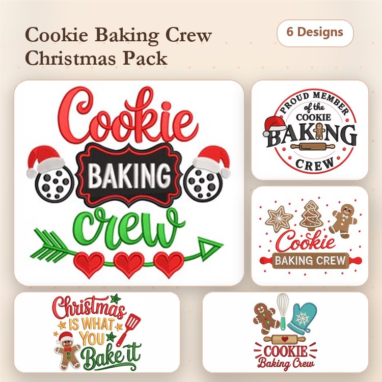 Cookie Baking Crew Embroidery Designs Bundle – Proud Member of the Cookie Baking Crew, Christmas is What You Bake It, & More (6 Designs)