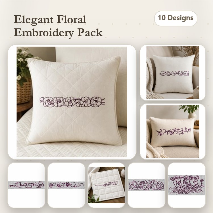 Floral Border Embroidery Designs Bundle – Decorative Borders & More (10 Designs)