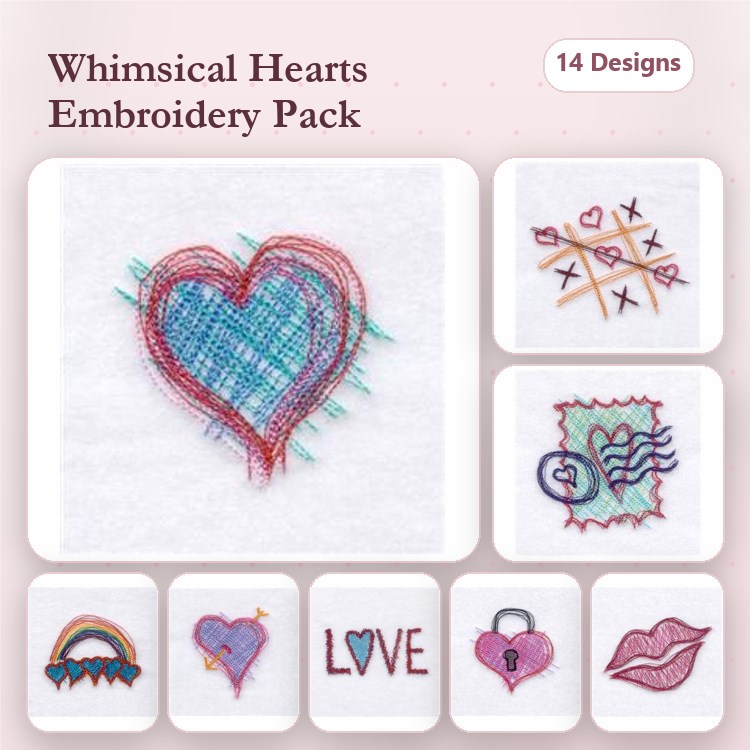 Heart & Love Embroidery Bundle – Colorful Heart, XOXO Pattern, Rainbow & More (14 Designs)