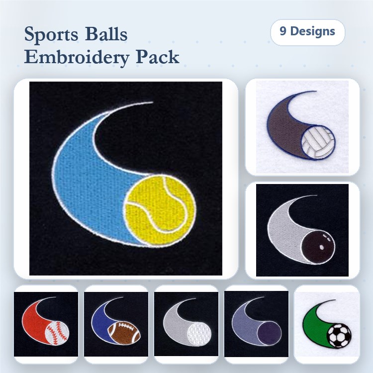Sports Balls Embroidery Bundle – Tennis Ball, Soccer Ball, Basketball & More (9 Designs)
