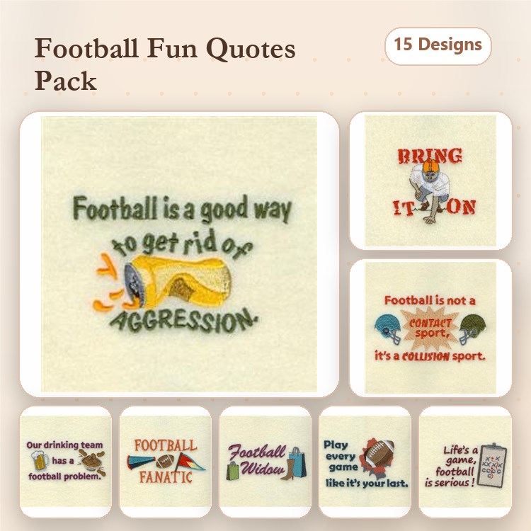 Football Quotes Embroidery Designs Bundle – Play Every Game, Football Widow, & More (15 Designs)