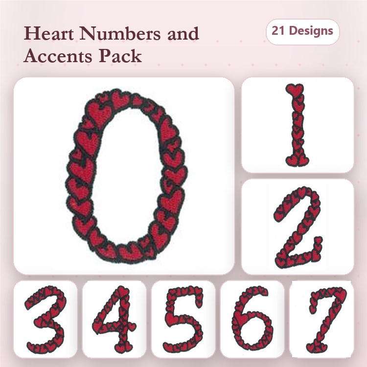 Heart Number Embroidery Bundle – Heart Numbers 0-9 & More (21 Designs)