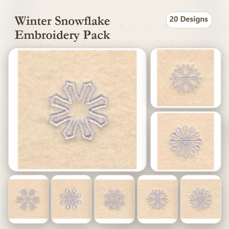 Winter Snowflakes Embroidery Designs Bundle – Unique Snowflake Styles & More (20 Designs)