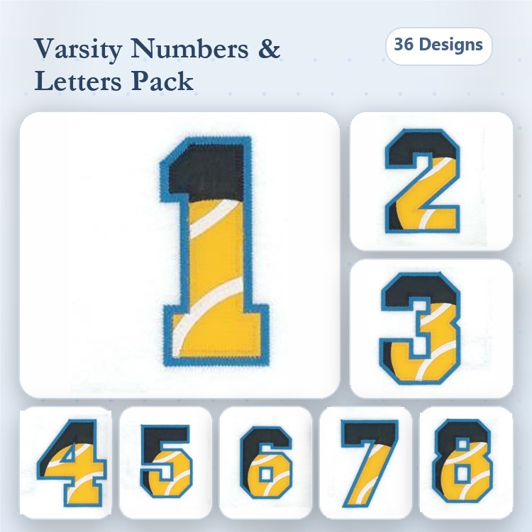 Applique Varsity Numbers & Letters Embroidery Bundle – Number 1, Number 2, Number 3 & More (36 Designs)