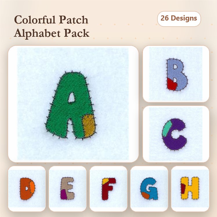 Applique Colorful Alphabet Embroidery Bundle – A, B, C, D, E, F, G, H & More (26 Designs)