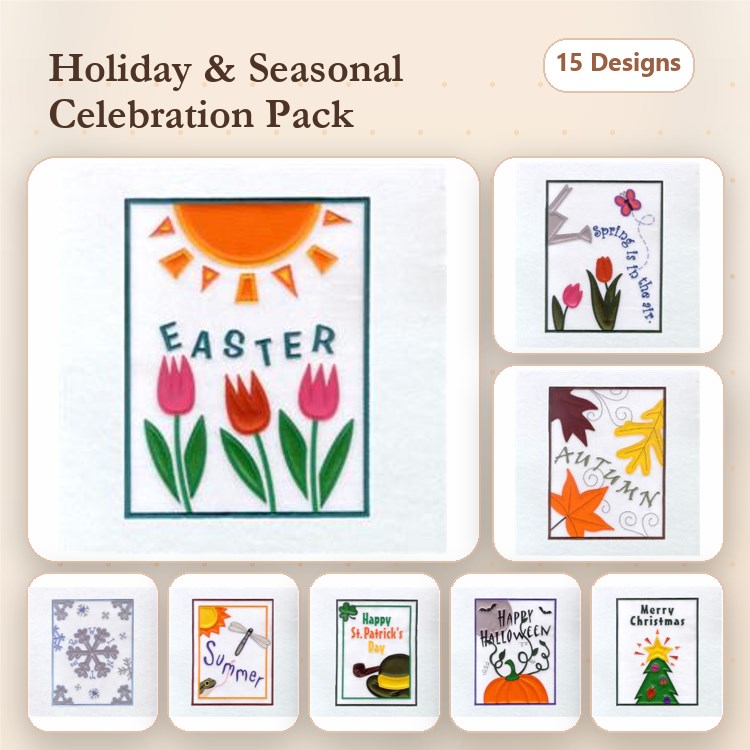 Applique Holiday Celebration Embroidery Designs Bundle – Easter Sun, Thanksgiving Turkey, Merry Christmas Tree & More (15 Designs)