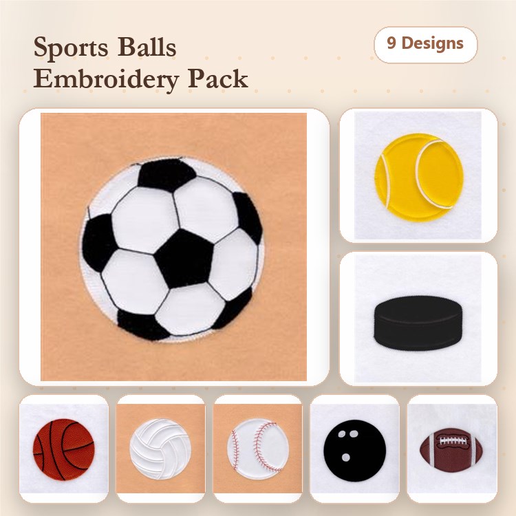 Sports Applique Balls Combined (Zig-Zag)