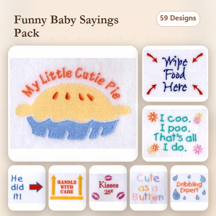 Text Embroidery Bundle – Fun Sayings and Celebrations (59 Designs)