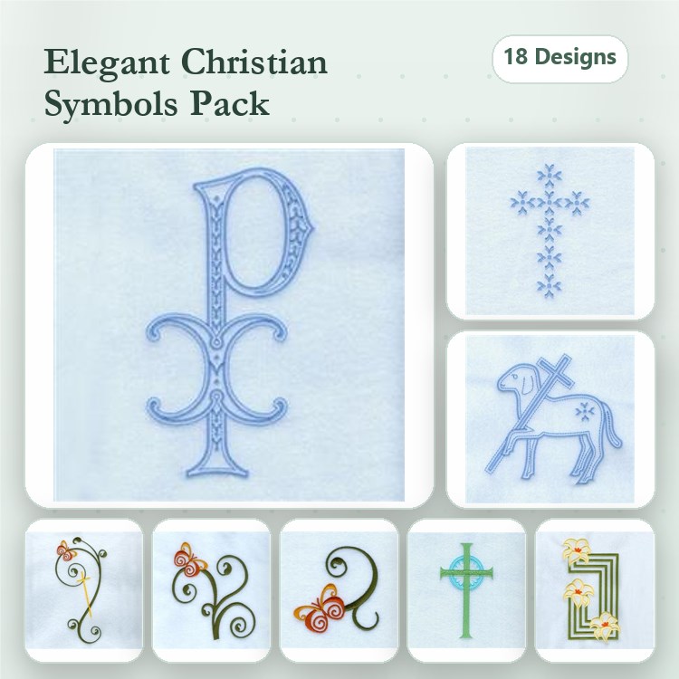 Christian Symbols Embroidery Designs Bundle – Chi Rho Symbol, Lamb of God, Snowflake Cross & More (18 Designs)