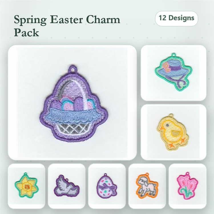 Easter-themed Key Fob Embroidery Bundle – Easter Basket Charm, Chick Charm, Flower Charm & More (12 Designs)