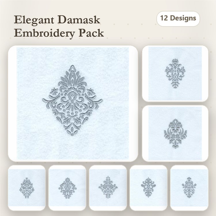 Elegant Damask Embroidery Bundle – Damask Floral, Damask Flourish, Damask Ornate & More (12 Designs)