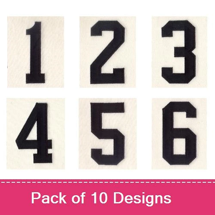 Applique Fabric Numbers Embroidery Bundle – Number 1, Number 2, Number 3, Number 4, Number 5, Number 6 & More (10 Designs)