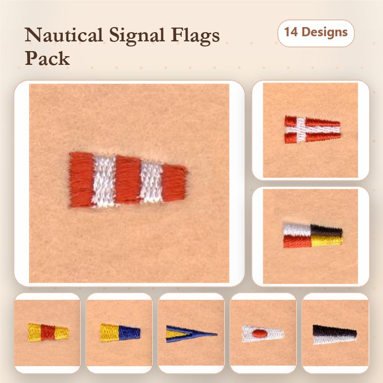 Nautical Signal Flags Embroidery Designs Bundle – Red and White Flag, Blue and Yellow Flag, Green Flag & More (14 Designs)