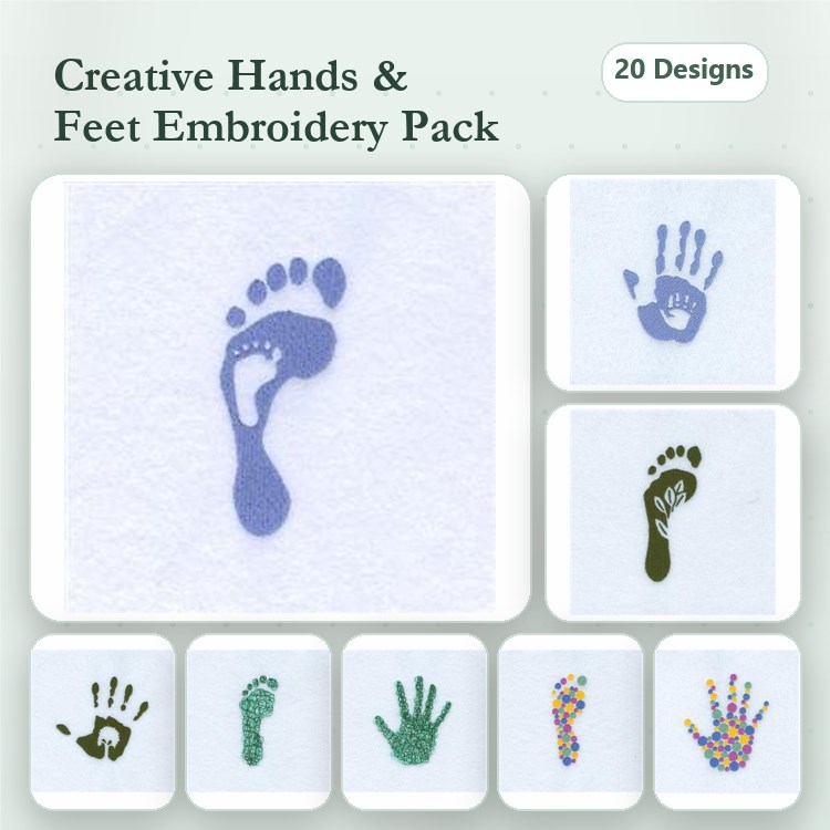 Foot and Hand Prints Embroidery Designs Bundle – Footprint, Handprint, Colorful Handprint & More (20 Designs)