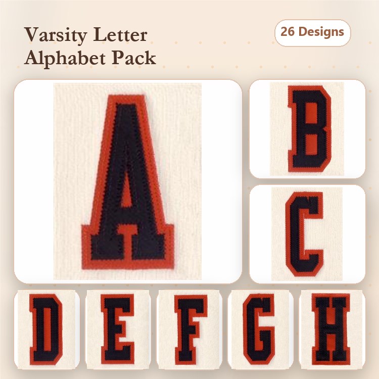Applique Varsity Letters Embroidery Bundle – Letter A, Letter B, Letter C & More (26 Designs)