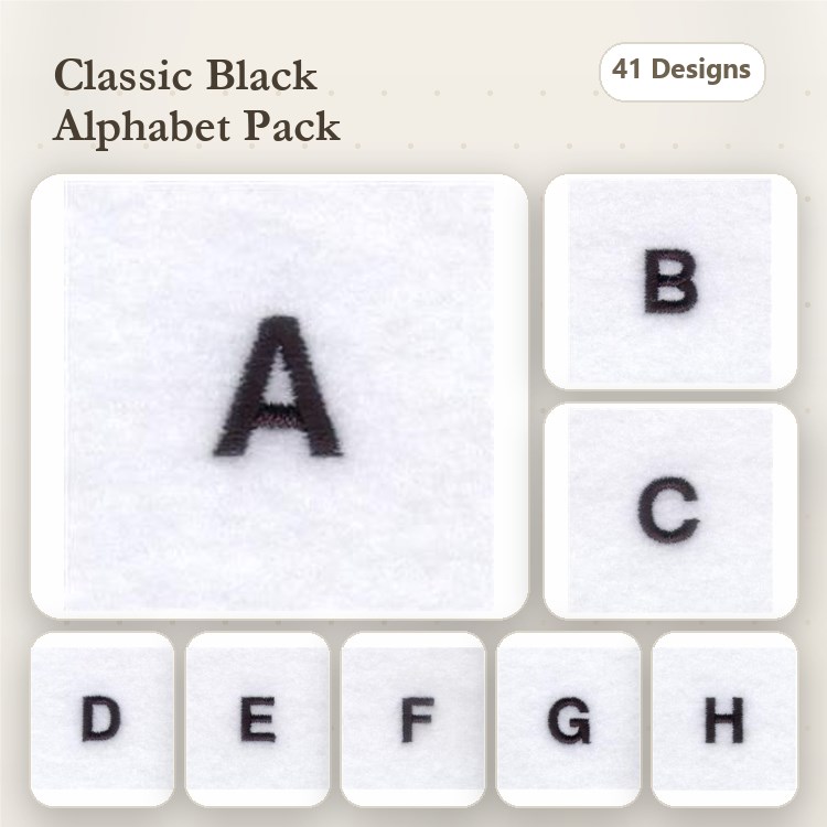 Classic Black Alphabet Embroidery Bundle – Letter A, Letter B, Letter C & More (41 Designs)