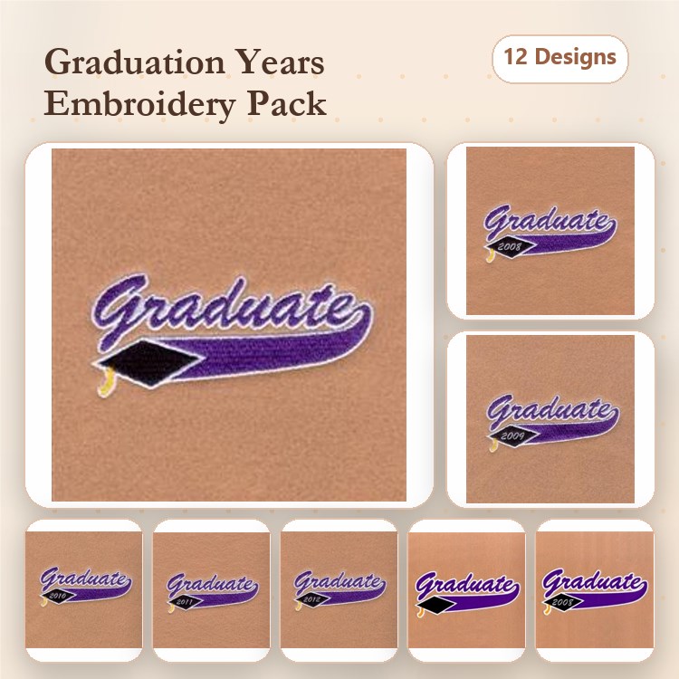 Graduation Embroidery Designs Bundle – Graduate with Cap & More (12 Designs)