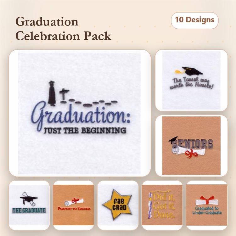Graduation Celebration Embroidery Designs Bundle – Graduation Cap and Gown, The Tassel was Worth the Hurdle, & More (10 Designs)