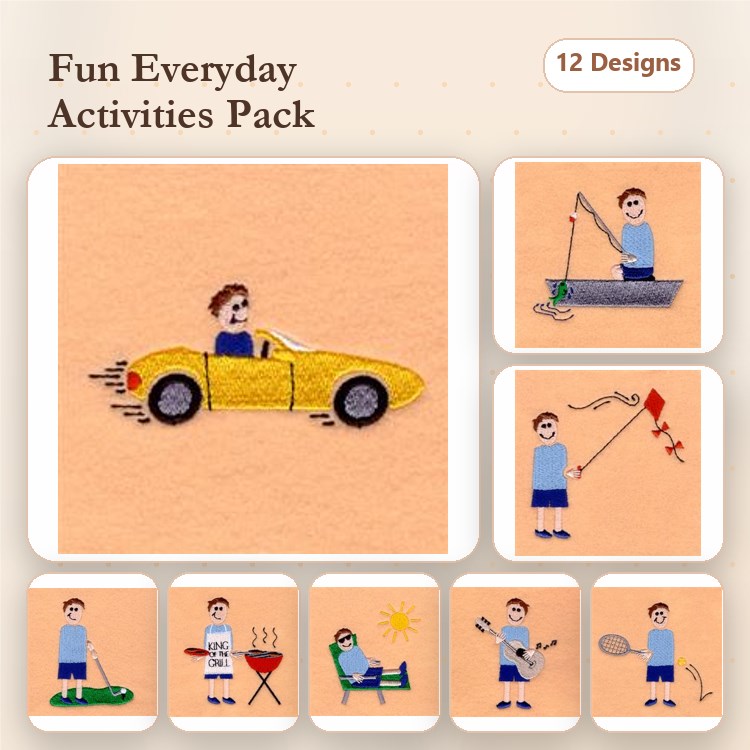 Leisure Activities Embroidery Bundle – Summer Fun (12 Designs)