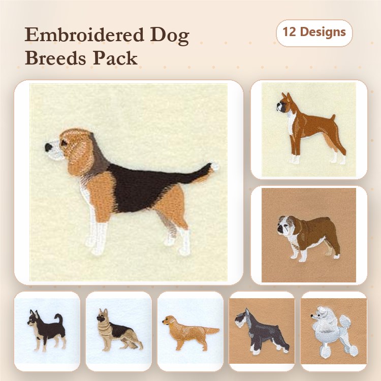 Dog Breed Machine Embroidery Bundle – Dachshund, Beagle, Chihuahua, German Shepherd, Labrador Retriever & More