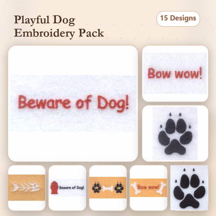 Dog Paw Print & Fire Hydrant Embroidery Bundle – Fun Pet Designs (15 Designs)