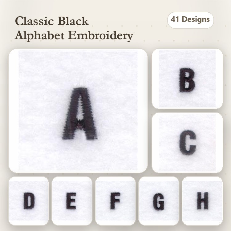 Classic Black Alphabet Embroidery Bundle – A, B, C, D, E, F, G, H & More (41 Designs)
