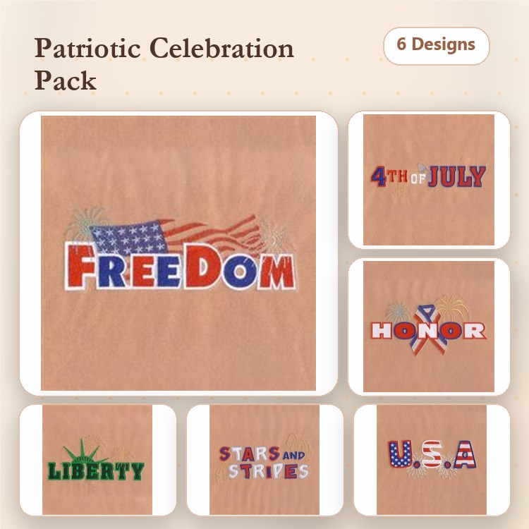 Patriotic Freedom Embroidery Designs Bundle – Honor, Liberty, Stars and Stripes & More (6 Designs)