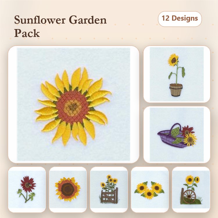 Sunflower Embroidery Bundle – Sunflower, Arrangement, Wreath & More (12 Designs)