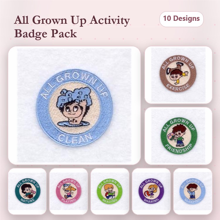 ITH Activity Badges for Kids Embroidery Bundle – Clean, Exercise, Friendship & More (10 Designs)