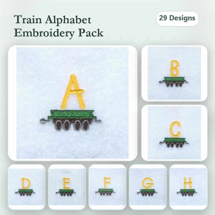 Train Alphabet Embroidery Designs Bundle – Train A, Train B, Train C & More (29 Designs)