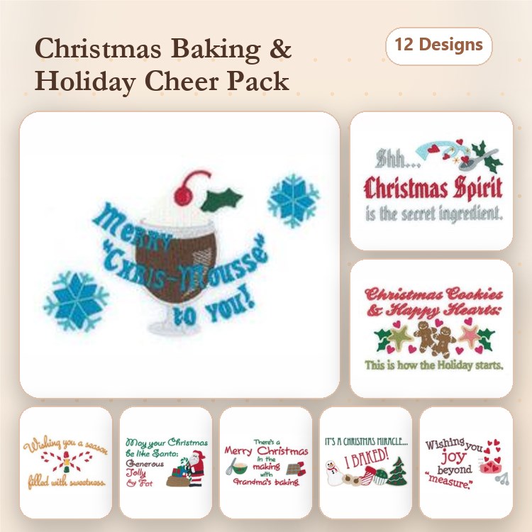 Christmas Baking Embroidery Designs Bundle – Merry Christmas to You, Christmas Spirit is the Secret Ingredient & More (12 Designs)