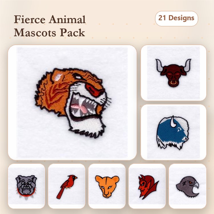 Devil, Eagle, T-Rex & Wolf Embroidery Bundle – Fierce Designs (21 Designs)