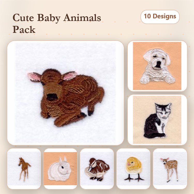 Farm Animal Embroidery Bundle – Cow, Labrador, Cat & More (10 Designs)
