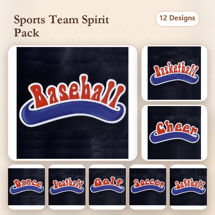 Applique Sports Team Spirit Embroidery Bundle – Baseball, Basketball, Cheer & More (12 Designs)