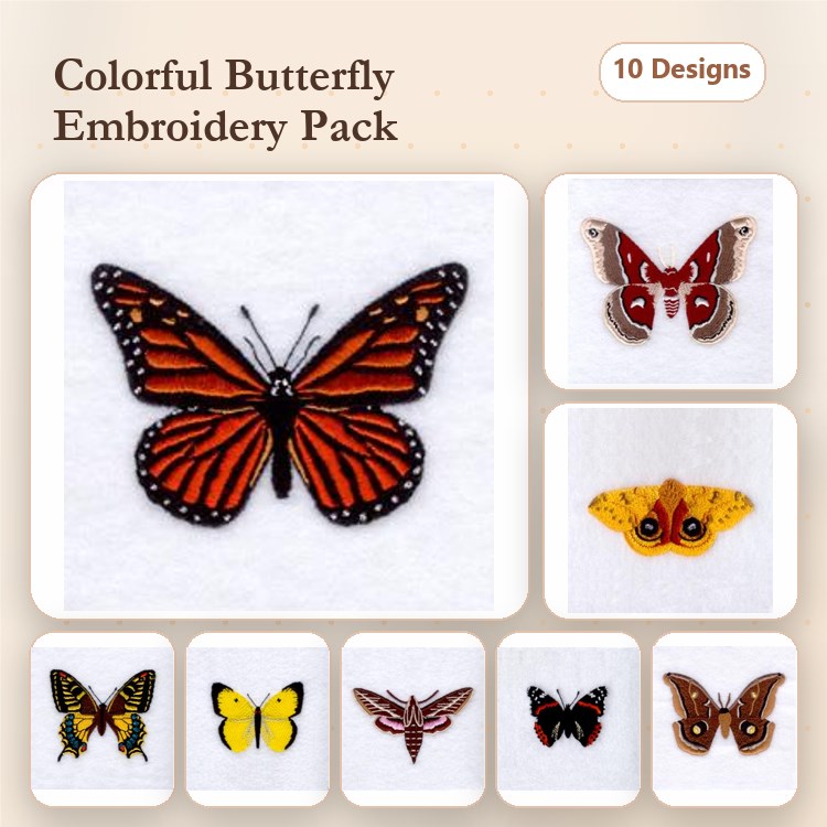 Colorful Butterfly Embroidery Bundle – Monarch, Yellow, Pink & More (10 Designs)