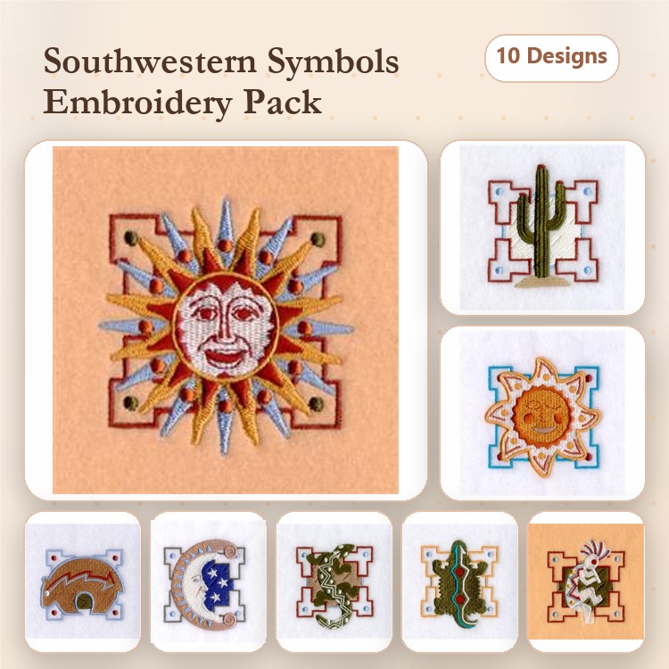 Crescent Moon & Lizard Embroidery Bundle – Southwestern Designs (10 Designs)