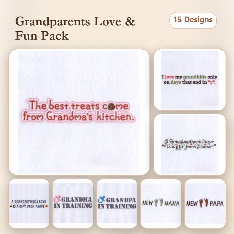 Grandparents Love Embroidery Designs Bundle – Grandma's Kitchen, A Grandfather's Love, & More (15 Designs)