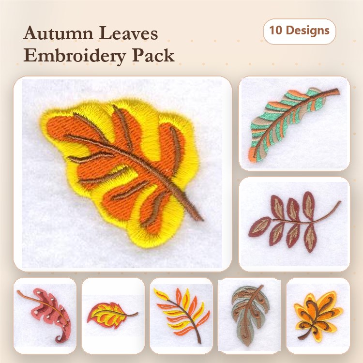 Autumn Leaves Embroidery Bundle – Maple, Oak, Birch & More (10 Designs)