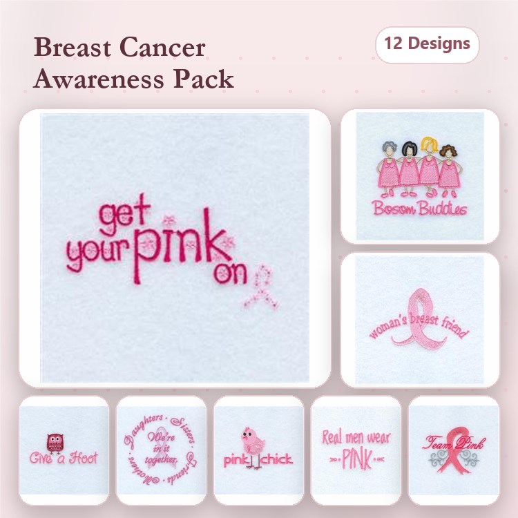 Breast Cancer Awareness Embroidery Designs Bundle – Get Your Pink On, Real Men Wear Pink, & More (12 Designs)